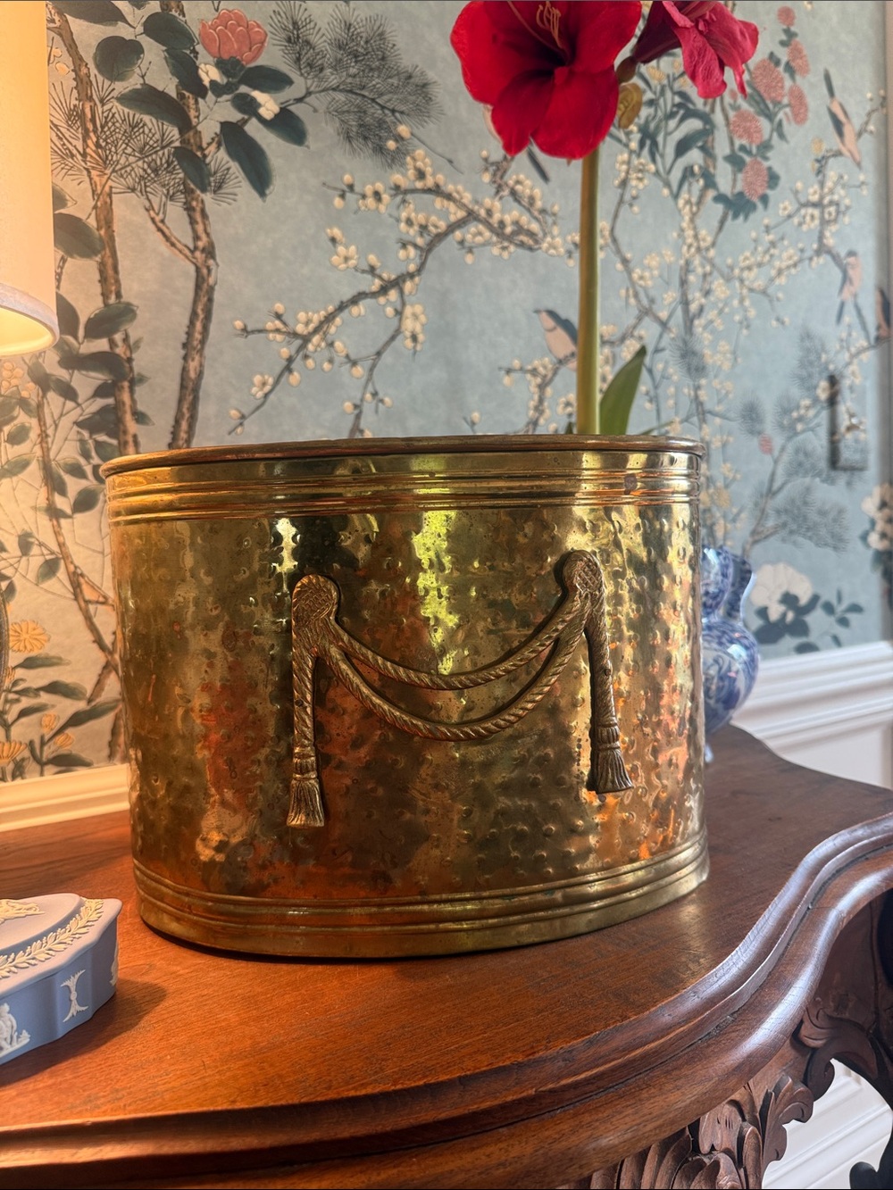 Brass Decorative Planter with Rope Tassel Accent